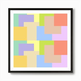 Warm Colours Abstract Overlapping Square Tiles Pattern Nm Art Print