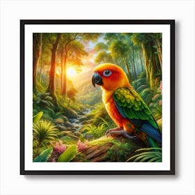 Sun Conure in Beautiful Forest 1 Art Print