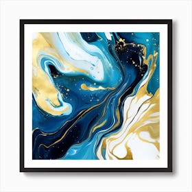 Gold And Blue Abstract Painting 1 Art Print