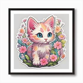 Kitten Fantasy Flowers Art Print