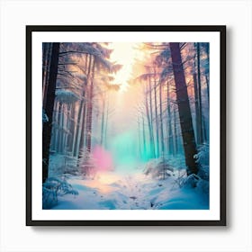 Firefly Winter, Forest, Smoke, Baby Blue, Pink, Yellow, Light Magenta, Art, 4k, Resolution, Photorea (1) Art Print