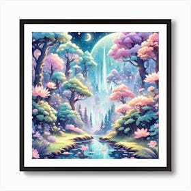 A Fantasy Forest With Twinkling Stars In Pastel Tone Square Composition 313 Art Print