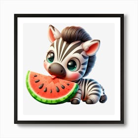 Zebra Eating Watermelon 1 Art Print