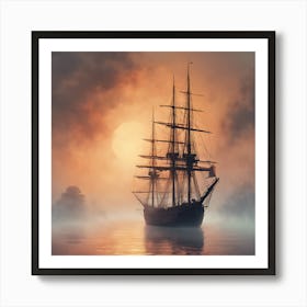 0 A Picture Of A Lonely Sailing Ship In Fog During S Esrgan V1 X2plus 1 Art Print