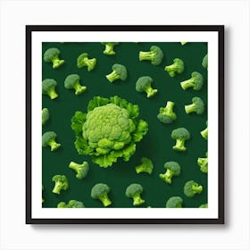 Green Broccoli On A Green Background Art Print