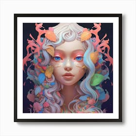 Girl With Colorful Hair Art Print