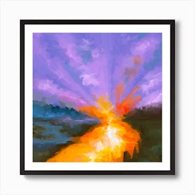 Purple Sunset Painting  Square Art Print