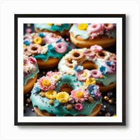 Donuts With Flowers Art Print