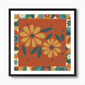 Fork Floral Red Square Art Print