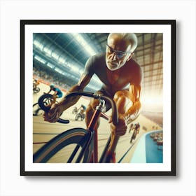Senior Cyclist Racing In The Track Art Print