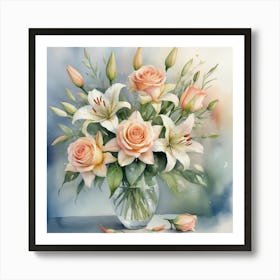 Roses In A Vase Paintings Art Print Art Print