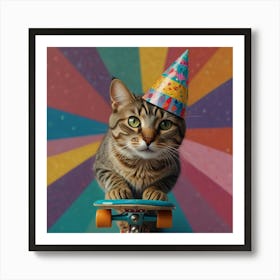 Birthday Cat On Skateboard 1 Art Print