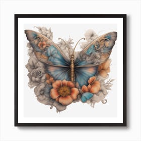 Butterfly And Flowers 1 Art Print