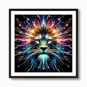 Mystical Lion Artwork with Cosmic Background Art Print