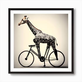 Giraffe Pedaling A Bicycle In A Geometric World Art Print