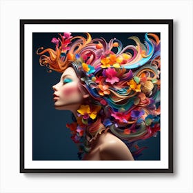 Colorful Woman With Flowers In Her Hair 2 Art Print