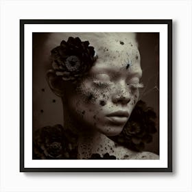 Woman With Flowers On Her Face 1 Art Print