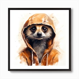 Watercolour Cartoon Meerkat In A Hoodie 2 Art Print