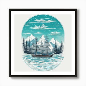 Sailing Ship In The Snow Art Print