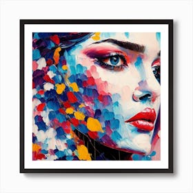 Portrait Of A Beautiful Women Face In Brush Stroke Paint Style Art Print