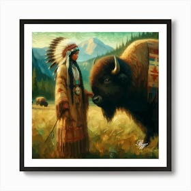 Native American Woman With Buffalo 2 Copy Art Print