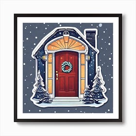 Christmas Decoration On Home Door Sticker 2d Cute Fantasy Dreamy Vector Illustration 2d Flat (1) Art Print