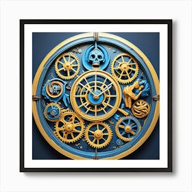 Steampunk Clock Cubism Style Art Print