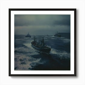 British Warships In The Sea Art Print