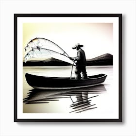 Fishing Man In A Boat Art Print