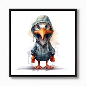 Watercolour Cartoon Stork In A Hoodie 1 Art Print