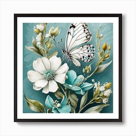 Butterfly And Flowers Art Print