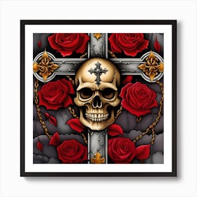 Skull And Roses 8 Art Print