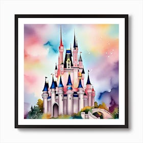 Disneyworld Cinderella's Castle Disney Art Illustration Watercolor