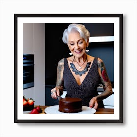 Woman Cutting A Cake Art Print