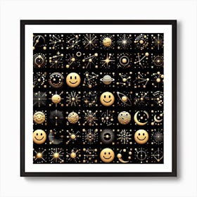 Gold Space Icons Art Print