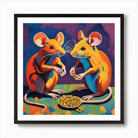 Two Mice Eating Seeds Art Print