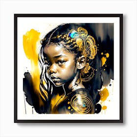 Girl With Feathers Art Print