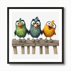 Three Birds On A Fence 8 Art Print