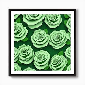 Green Roses On Green Background 1 Art Print