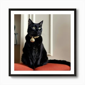 A Photo Of A Black Cat Sitting On A White Chair 2 Art Print