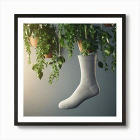 White Socks Hanging From Plants Art Print