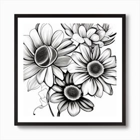 Black And White Flowers Art Print