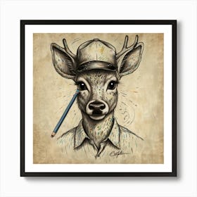 Deer With Pencil 1 Art Print