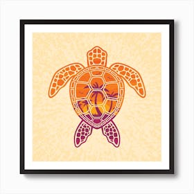 Tropical Sunset Sea Turtle Design Art Print