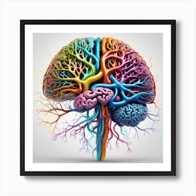 Human Brain With Colorful Branches 1 Art Print