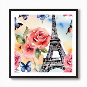 Paris Roses And Butterflies 8 Art Print