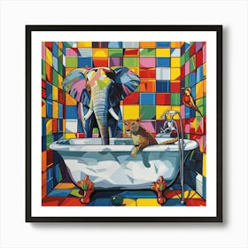 Elephant In The Bath 6 Art Print