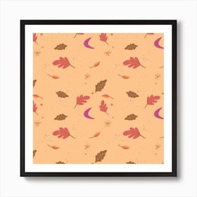 Vintage Fall Leaves On Creame Art Print