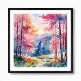 Watercolor Of Autumn Trees 1 Art Print