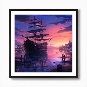 Ship At Sunset Art Print